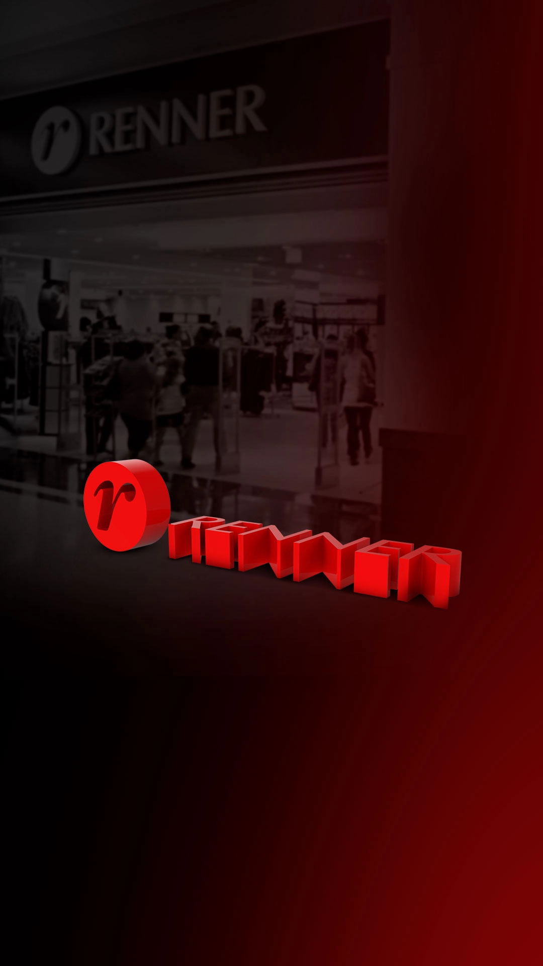 Escurecida ao fundo est� a entrada de uma loja de roupas em um shopping e � frente o logotipo da Renner, um dos muitos cases de sucesso da Fercien.